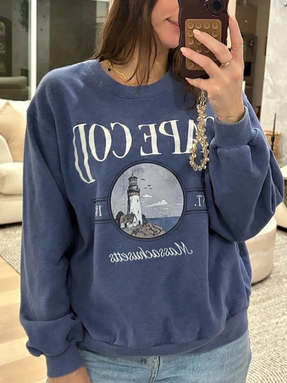 Hollister Cape Cod Lighthouse Blue Graphic Sweatshirt M